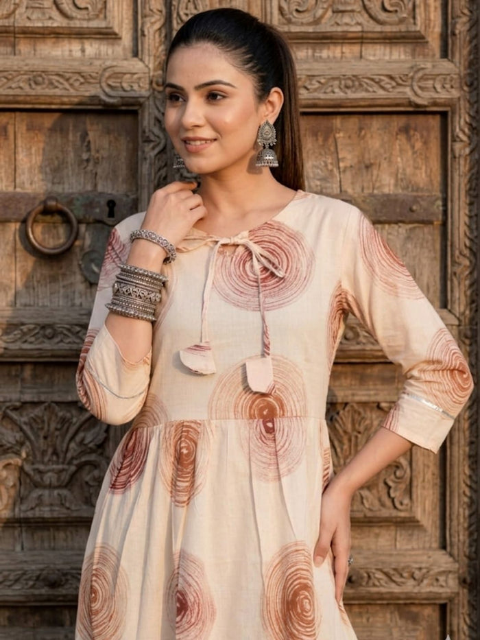 Indiehaat | Blockprinted Cotton Frill Dress Cream
