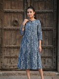 Indiehaat | Blockprinted Cotton Frill Dress Blue