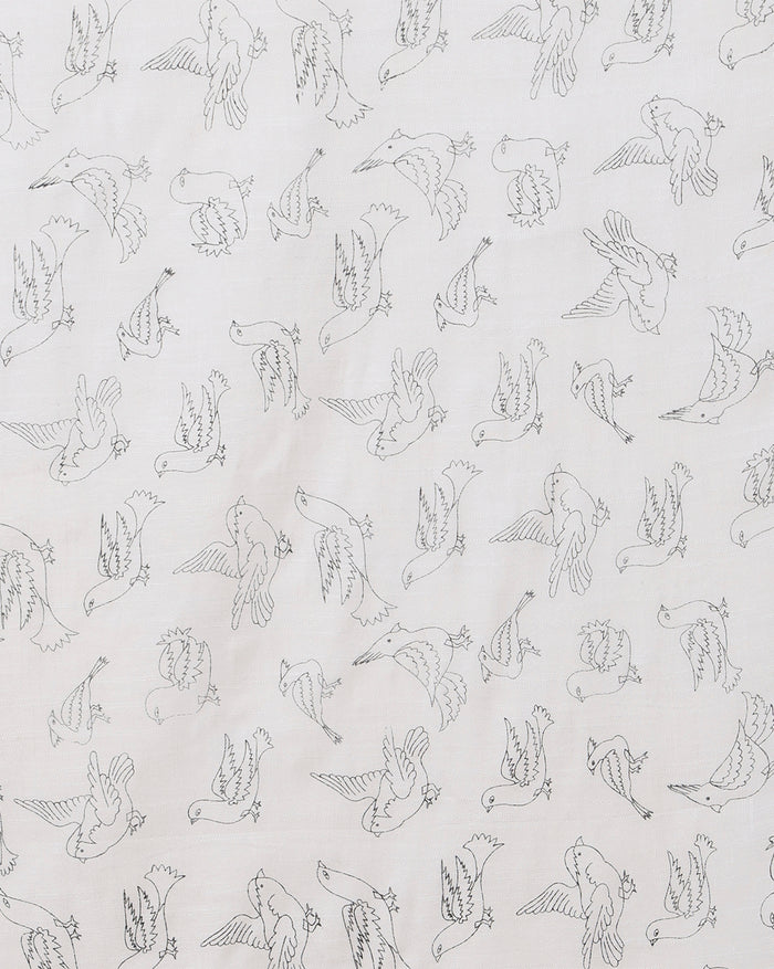 Azureish Slub Linen Saree White Handblock Print