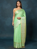 Indiehaat | Kota Silk Banarasi Border Hand Dyed Saree Blue