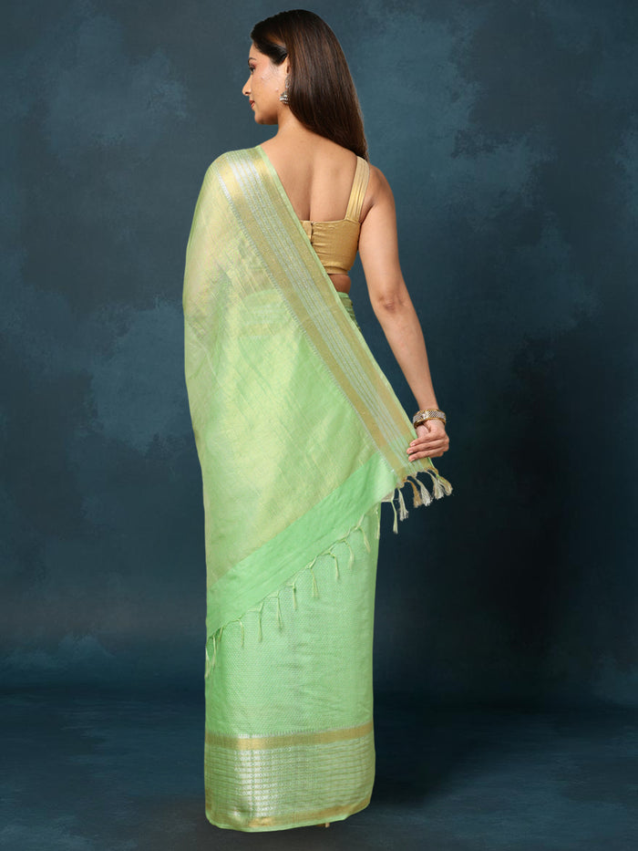 Indiehaat | Kota Silk Banarasi Border Hand Dyed Saree Blue