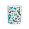 Beach Coffee Mug Flip Flops, Sunblock, Surfboard Ceramic Cup Dishwasher Safe