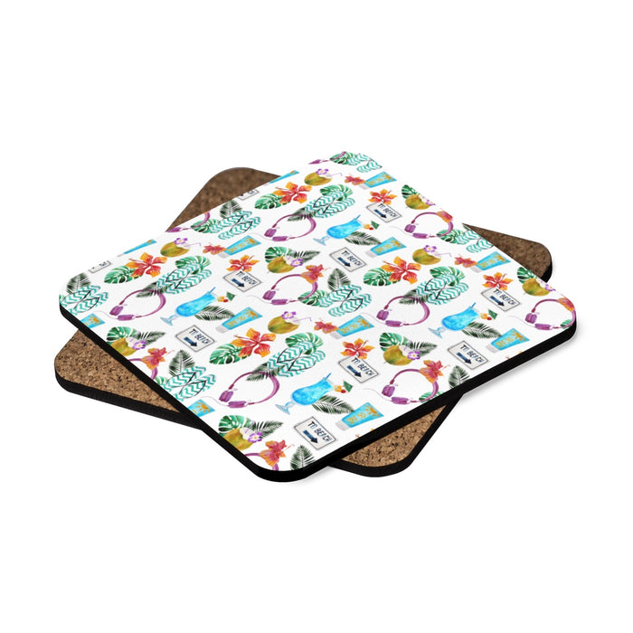 Beach Drinks Square Hardboard Coaster Set - 4pcs, Beach Home Decor