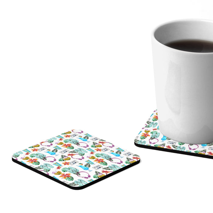 Beach Drinks Square Hardboard Coaster Set - 4pcs, Beach Home Decor