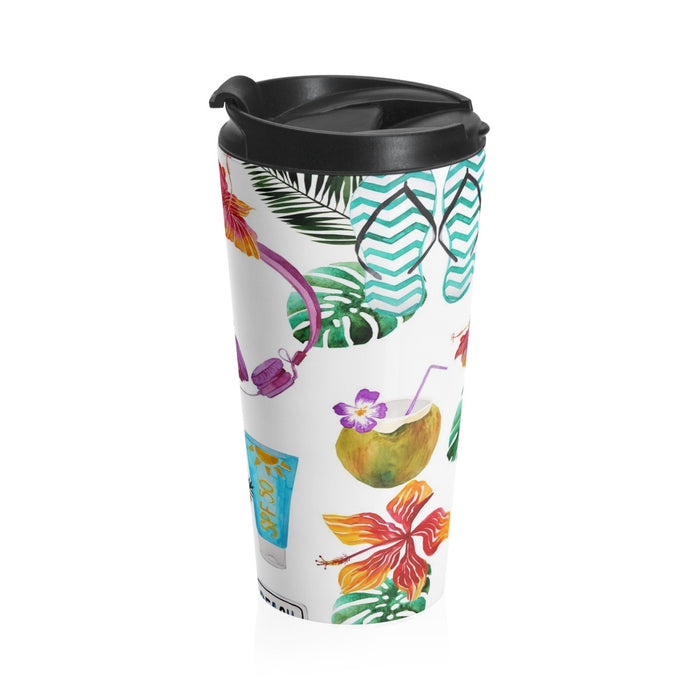Beach Flip Flops and Tropical Drinks Stainless Steel Travel Mug 15 oz