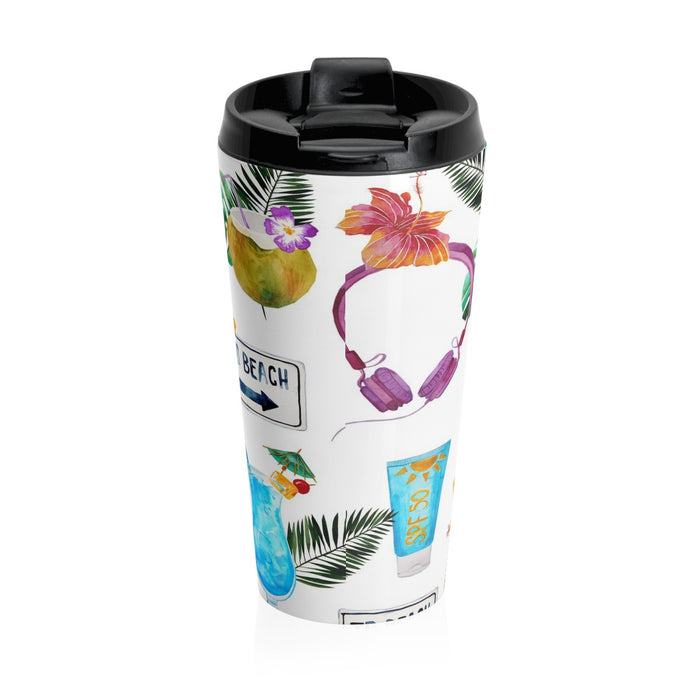 Beach Flip Flops and Tropical Drinks Stainless Steel Travel Mug 15 oz