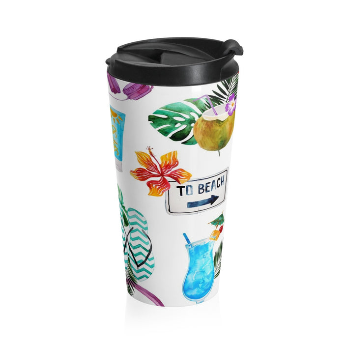 Beach Flip Flops and Tropical Drinks Stainless Steel Travel Mug 15 oz