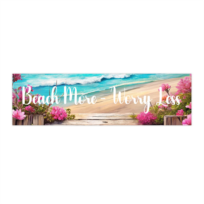 Beach More Worry Less Bumper Sticker – Coastal Car Decal Summer Gift