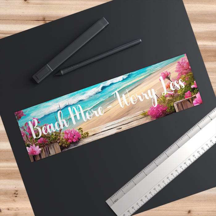 Beach More Worry Less Bumper Sticker – Coastal Car Decal Summer Gift
