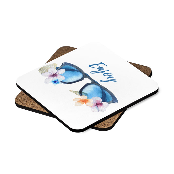 Beach Sunglasses Square Hardboard Coaster Set - 4pcs, Drink Coasters