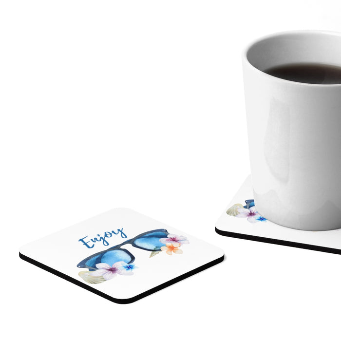 Beach Sunglasses Square Hardboard Coaster Set - 4pcs, Drink Coasters