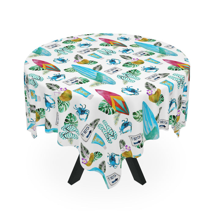 Beach Surfboard Flowers Tropical Pattern Tablecloth  Décor