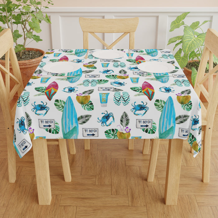 Beach Surfboard Flowers Tropical Pattern Tablecloth  Décor