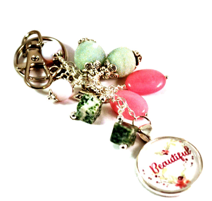 Beautiful Pink Purse Charm Keychain Beaded Keyrings for Women Inspirational