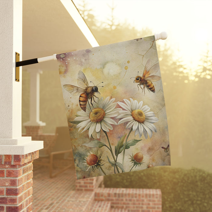 Bee Garden Flag Daisy Floral Spring Yard Decor Pollinator Outdoor House Flag