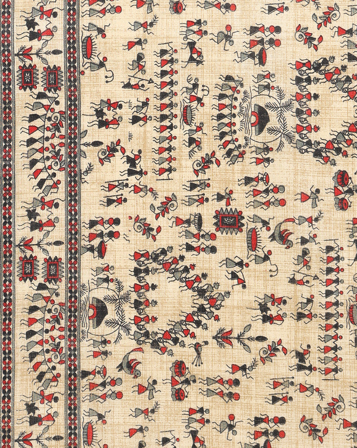 Indiehaat | Kashmiri Silk Printed Saree Beige & Black