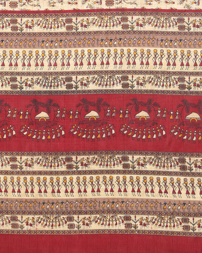 Indiehaat | Kashmiri Silk Printed Saree Beige & Maroon