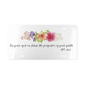 Custom front license plate with Bible verse and tropical flowers