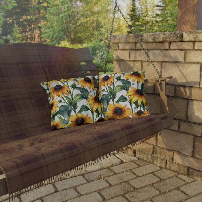 Black Eyed Susan Outdoor Throw Pillow – Summer Patio &amp; Garden Cushion, Boho Decor