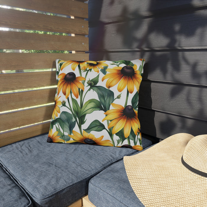 Black Eyed Susan Outdoor Throw Pillow – Summer Patio &amp; Garden Cushion, Boho Decor