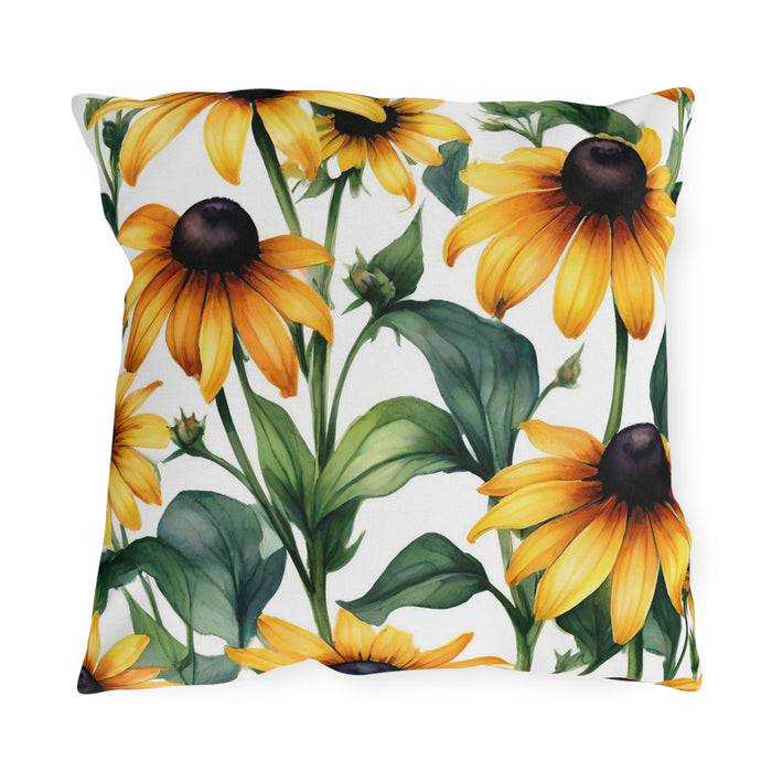 Black Eyed Susan Outdoor Throw Pillow – Summer Patio &amp; Garden Cushion, Boho Decor