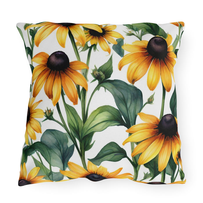 Black Eyed Susan Outdoor Throw Pillow – Summer Patio &amp; Garden Cushion, Boho Decor