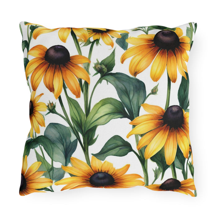 Black Eyed Susan Outdoor Throw Pillow – Summer Patio &amp; Garden Cushion, Boho Decor