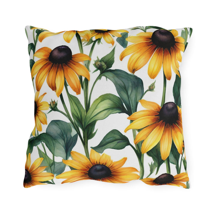 Black Eyed Susan Outdoor Throw Pillow – Summer Patio &amp; Garden Cushion, Boho Decor