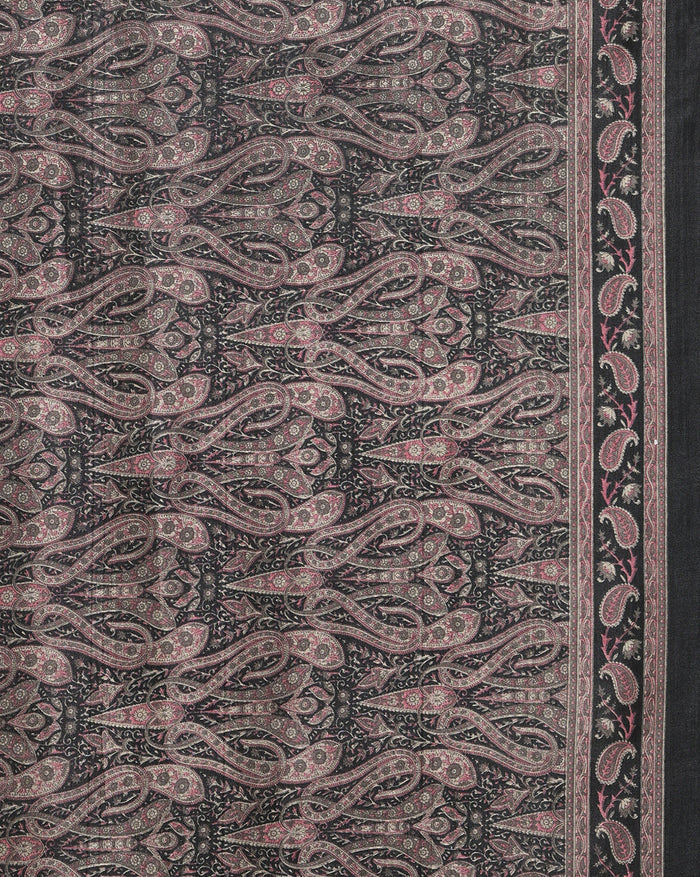 Indiehaat | Kashmiri Silk Printed Saree Black & Charcoal