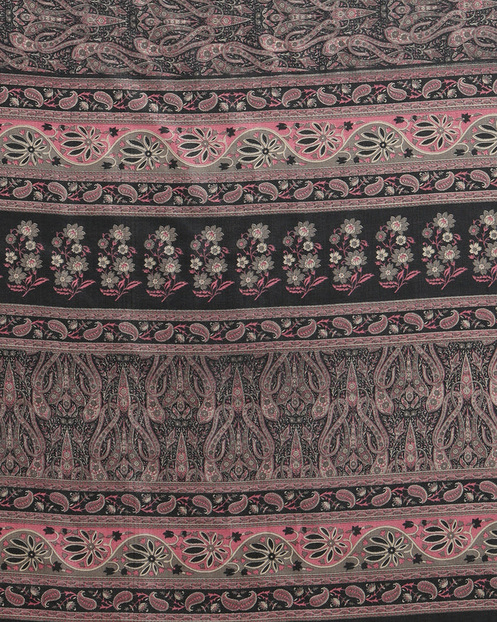 Indiehaat | Kashmiri Silk Printed Saree Black & Charcoal