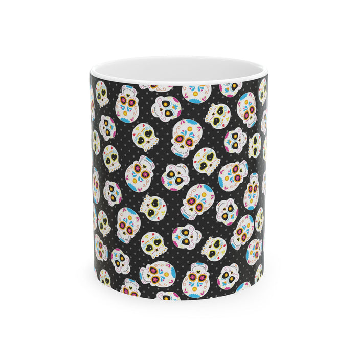 Black Sugar Skull Day of the Dead White Ceramic Mug