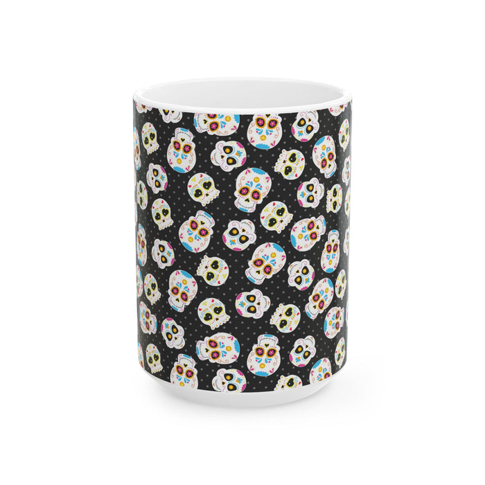 Black Sugar Skull Day of the Dead White Ceramic Mug