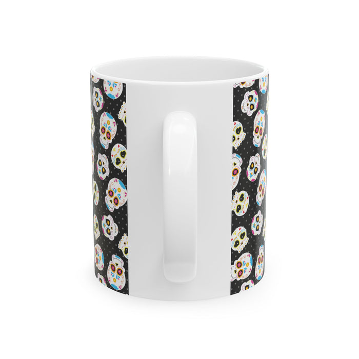 Black Sugar Skull Day of the Dead White Ceramic Mug