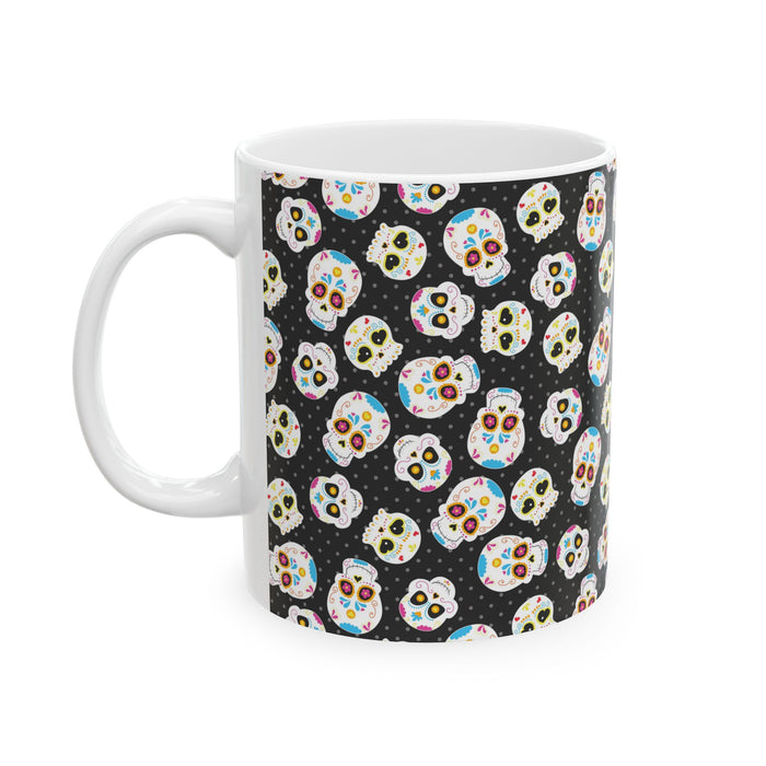 Black Sugar Skull Day of the Dead White Ceramic Mug