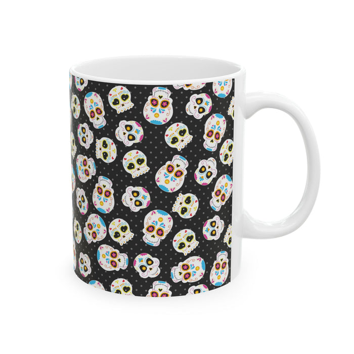 Black Sugar Skull Day of the Dead White Ceramic Mug