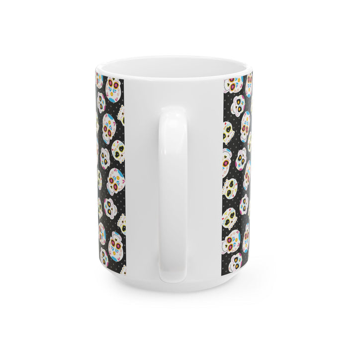 Black Sugar Skull Day of the Dead White Ceramic Mug