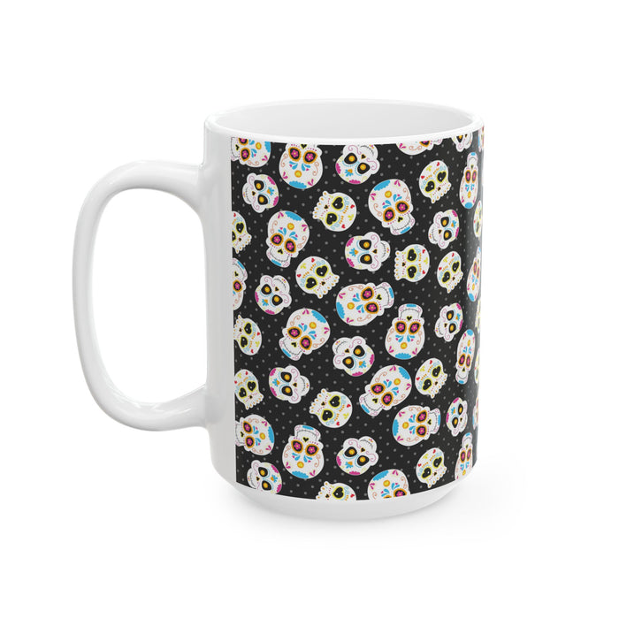 Black Sugar Skull Day of the Dead White Ceramic Mug