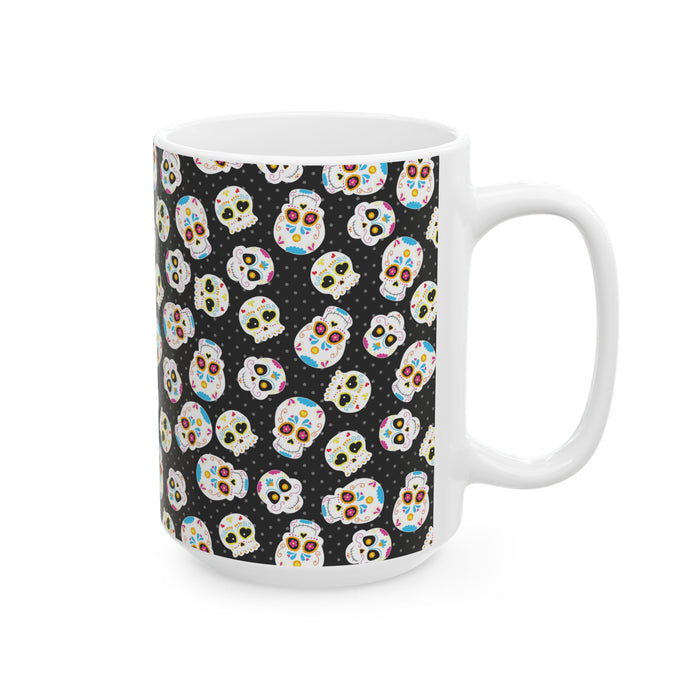 Black Sugar Skull Day of the Dead White Ceramic Mug