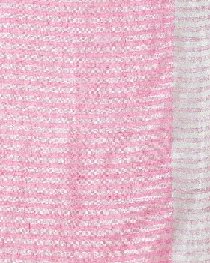 Pure Linen Embroidered Handloom Pink Saree  Saree with Running Blouse Handcrafted-Indiehaat