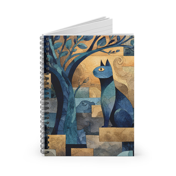 Blue Cat Art Spiral Notebook – 6" x 8" Ruled Journal for Cat Lovers