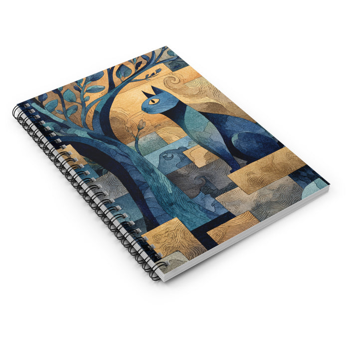 Blue Cat Art Spiral Notebook – 6" x 8" Ruled Journal for Cat Lovers