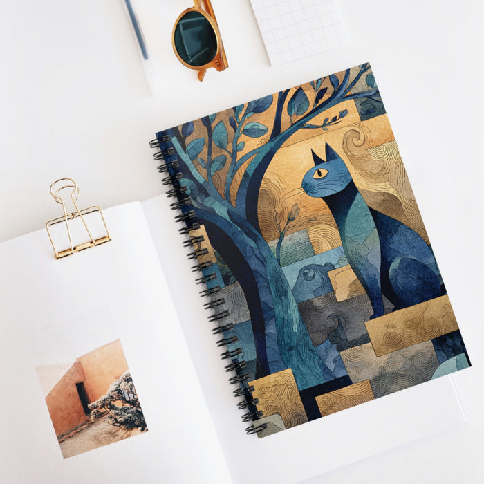 Blue Cat Art Spiral Notebook – 6" x 8" Ruled Journal for Cat Lovers