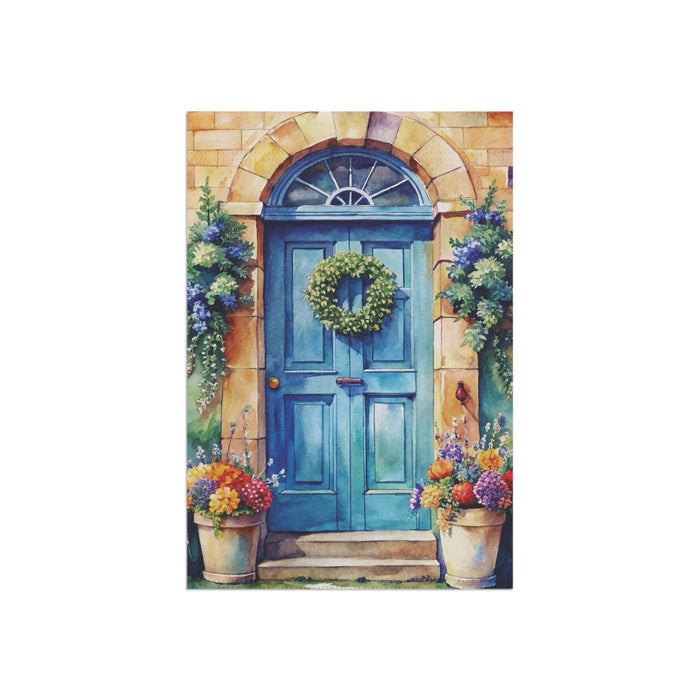 Blue Cottage Door Garden Flag Floral Wreath Porch Banner Spring Yard Decor
