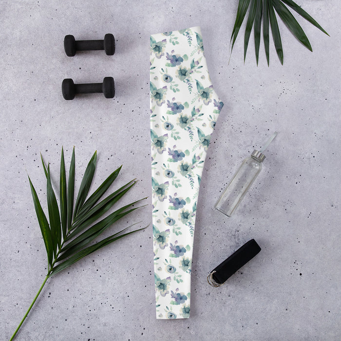 Blue Flower Pattern Leggings for Women