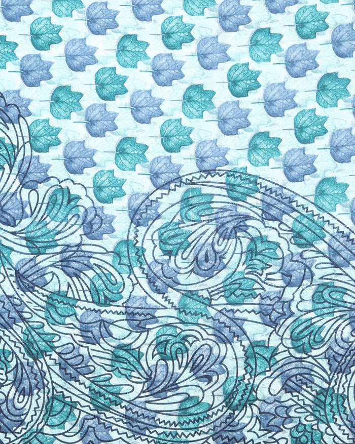 Indiehaat | Kashmiri Silk Printed Saree Light Blue & Teal