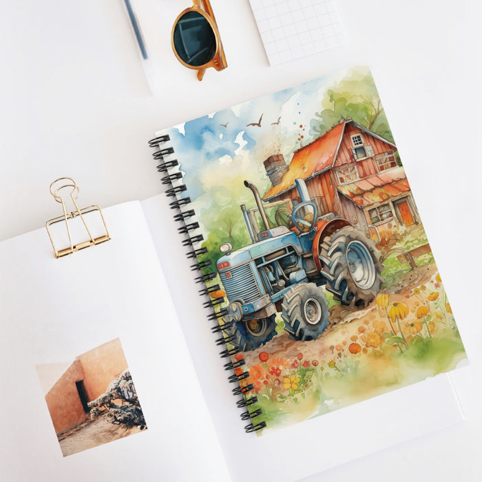 Blue Tractor Farmhouse Spiral Notebook – 6" x 8" Country Life Journal