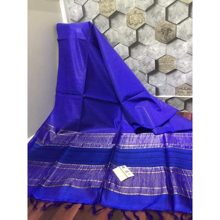 Pure Eri Silk Blue Saree with Running Blouse-Indiehaat