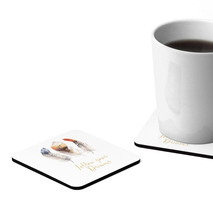 BoHo Feather Follow Your Dreams Square Hardboard Drink Coaster Set - 4pcs