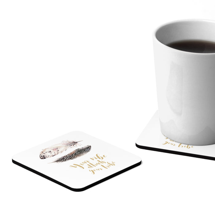 BoHo Feather Your Vibe Hardboard Drink Coasters Set of 4
