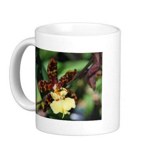 Brown and Yellow Orchid Coffee Mug, Flower Mug